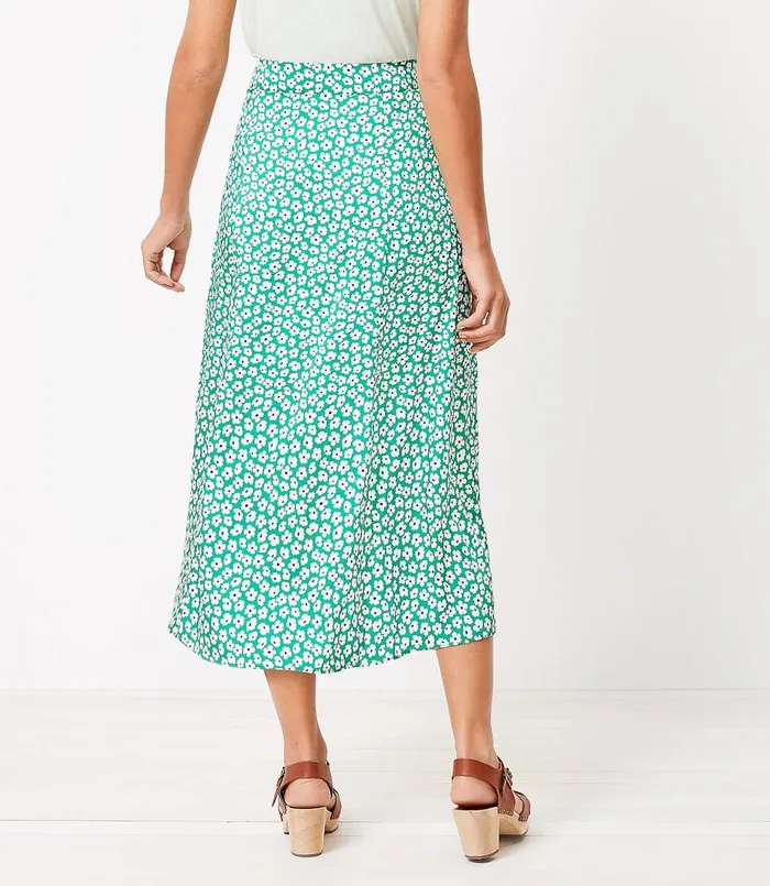 LOFT Floral Slit Midi Skirt Bright Kelly Green Women Skirts