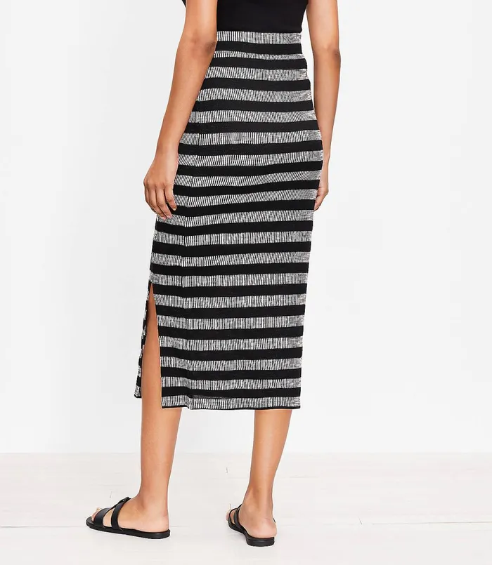 LOFT Geo Striped Slit Column Pull On Skirt Blackwhite Multi Women Skirts