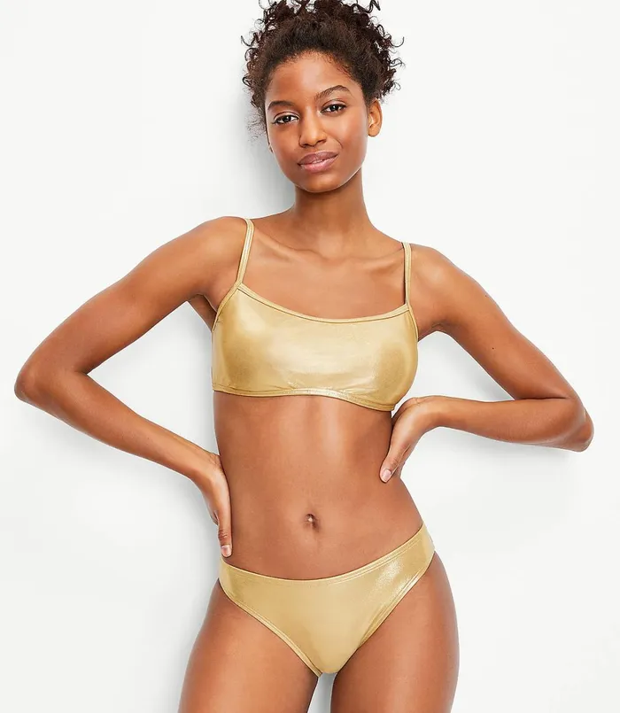 LOFT LOFT Beach Shimmer Hipster Bikini Bottom Intense Wheat Women Swim and Beach
