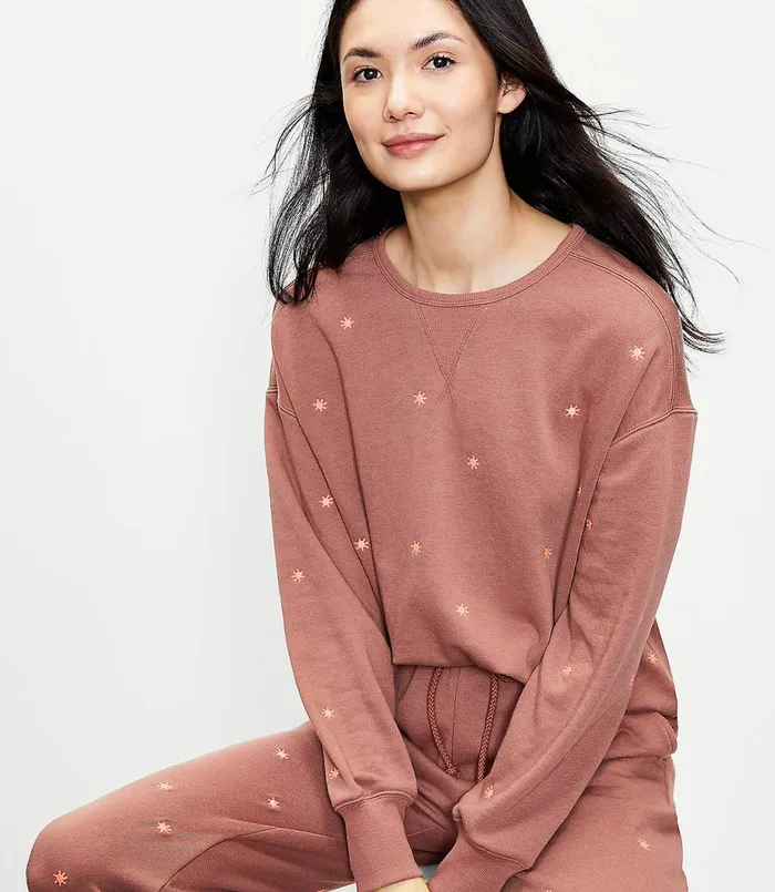 LOFT Lou and Grey Sun Terry Sweatshirt Rosy Sandstone Women Loungewear