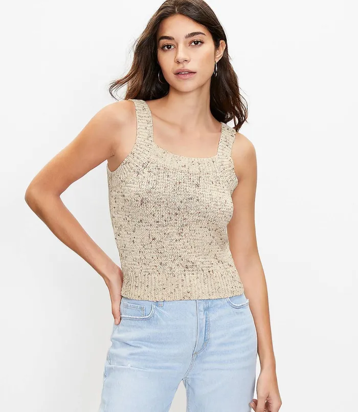 LOFT Marled Cropped Sweater Tank Neutral Marl Women Sweaters