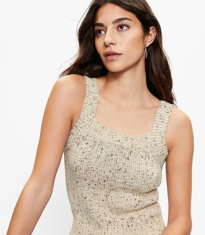 LOFT Marled Cropped Sweater Tank Neutral Marl Women Sweaters