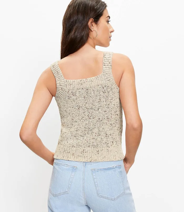 LOFT Marled Cropped Sweater Tank Neutral Marl Women Sweaters