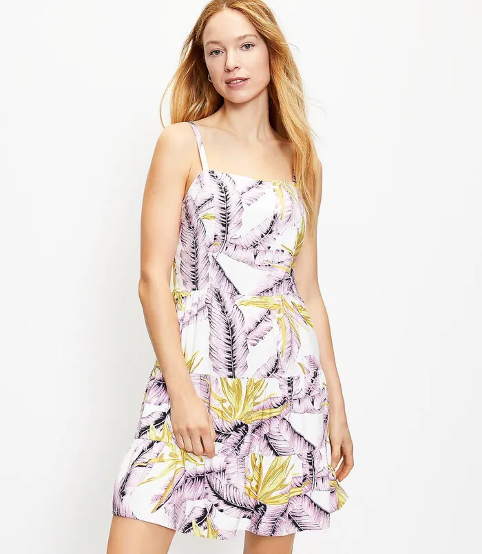 LOFT Paradise Tiered Mini Dress Whisper White Women Swing Dresses