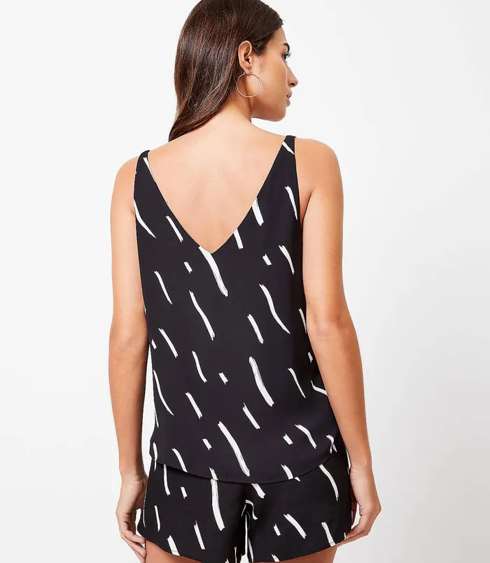 LOFT Petite Brushstroke VNeck Shell Black Women Petite Tops