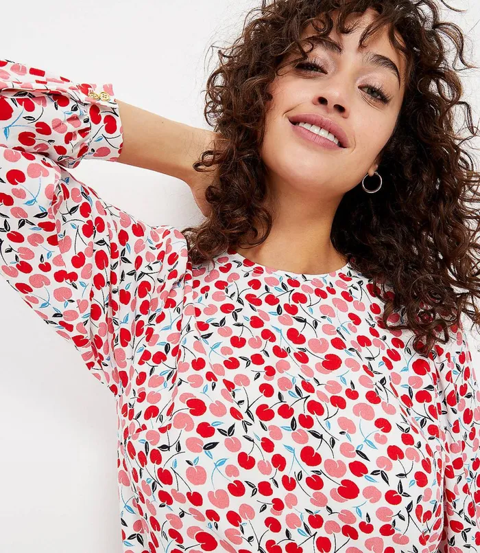 LOFT Petite Cherry Balloon Sleeve Swing Dress Whisper White Women Petite Dresses