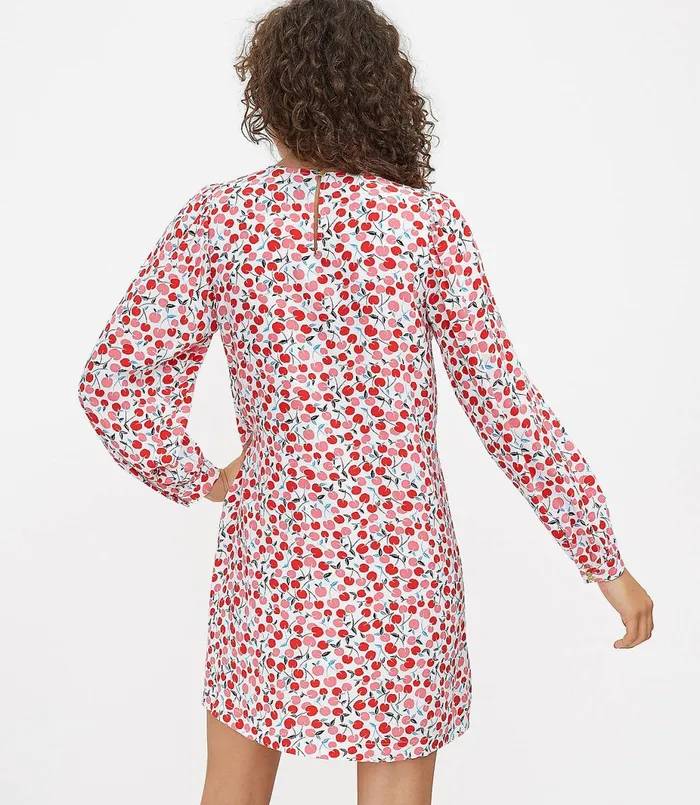 LOFT Petite Cherry Balloon Sleeve Swing Dress Whisper White Women Petite Dresses