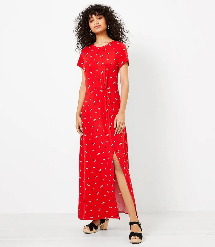 LOFT Petite Cherry Twist Maxi Dress Fearless Red Women Petite Dresses