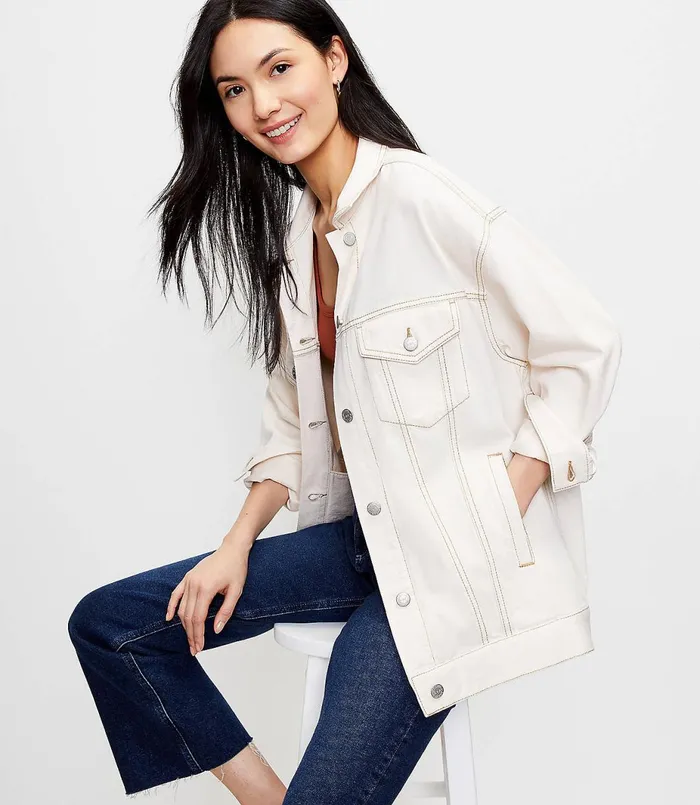 LOFT Petite Denim Trucker Jacket In Natural White Natural White Women Petite Jackets and Blazers