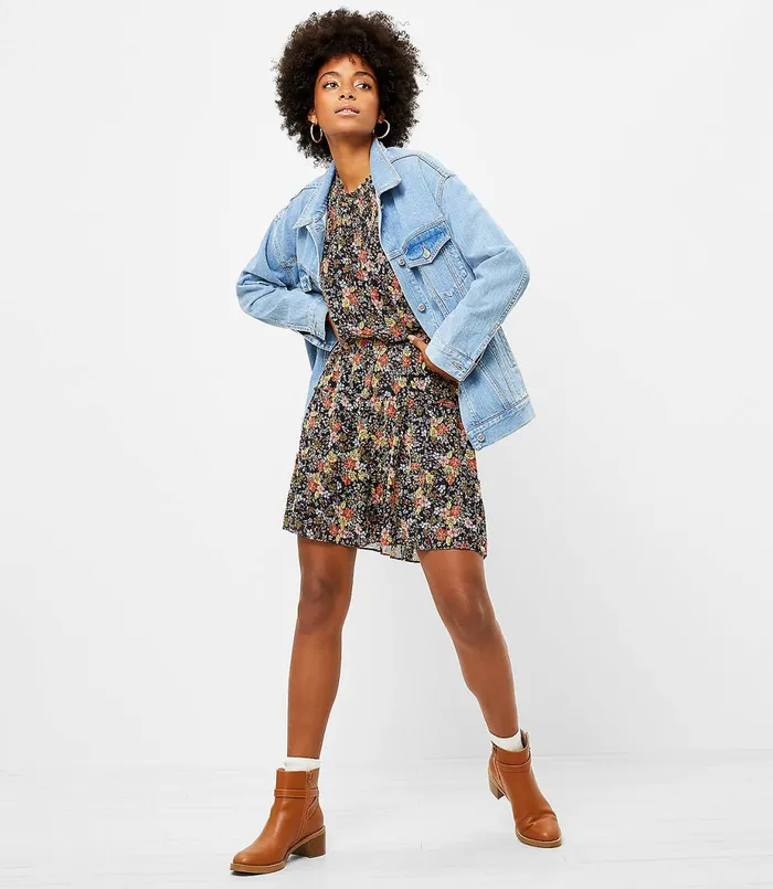 LOFT Petite Floral Tiered Ruffle Pull On Skirt Forever Navy Women Petite Skirts