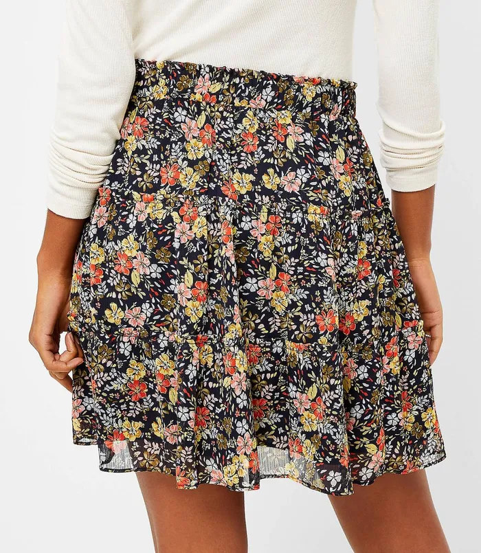 LOFT Petite Floral Tiered Ruffle Pull On Skirt Forever Navy Women Petite Skirts