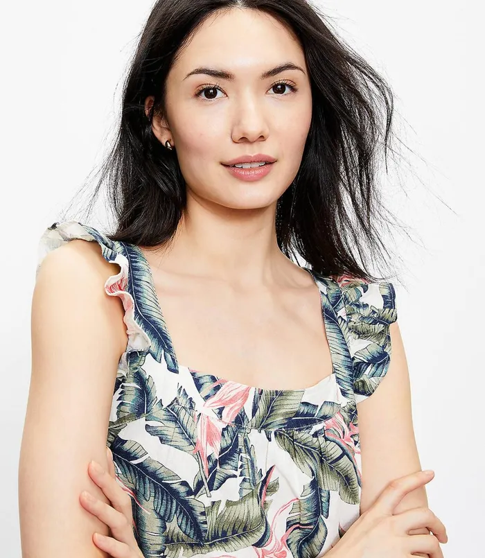 LOFT Petite Paradise Ruffle Shoulder Shell Whisper White Women Petite Tops