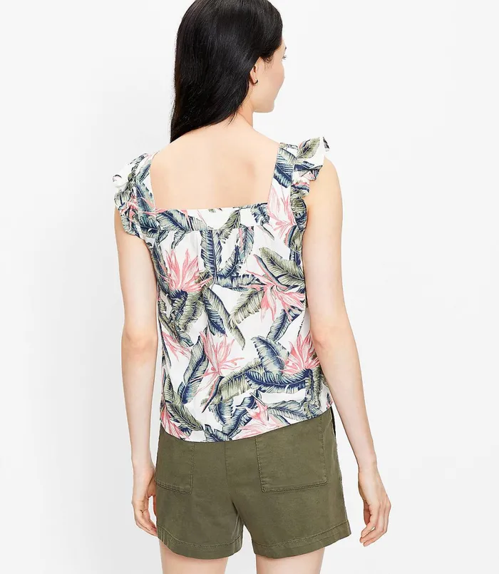 LOFT Petite Paradise Ruffle Shoulder Shell Whisper White Women Petite Tops