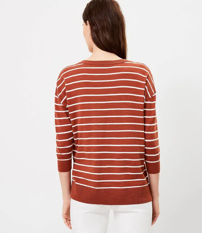 LOFT Petite Striped Split Neck Tunic Sweater Black Women Petite Sweaters