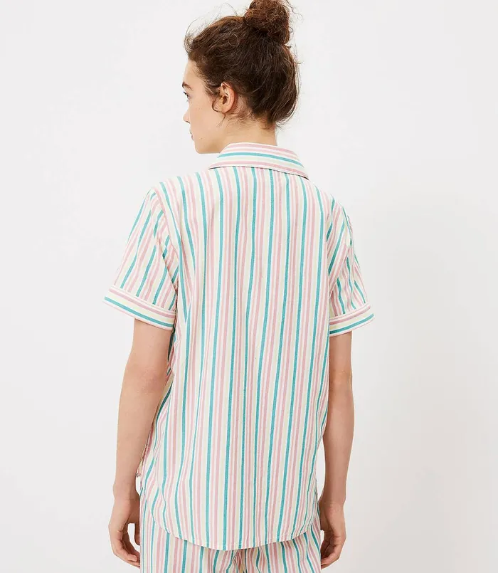 LOFT Rainbow Stripe Pajama Top Whisper White Women Sleepwear