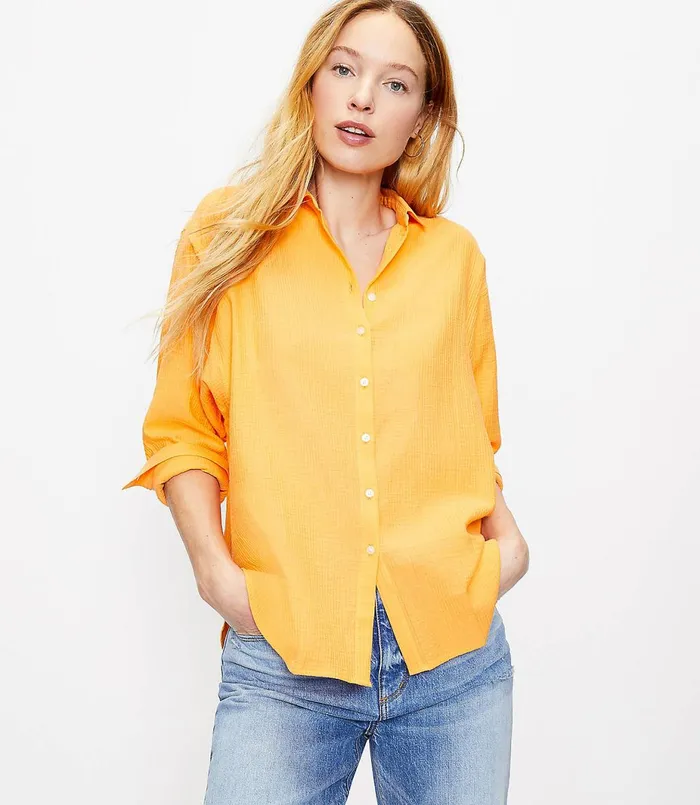 LOFT Relaxed Shirt Warm Papaya Women Tops