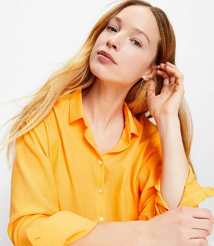 LOFT Relaxed Shirt Warm Papaya Women Tops