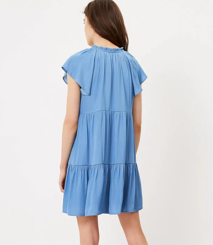 LOFT Ruffle Tiered Swing Dress Soft Azure Women Swing Dresses