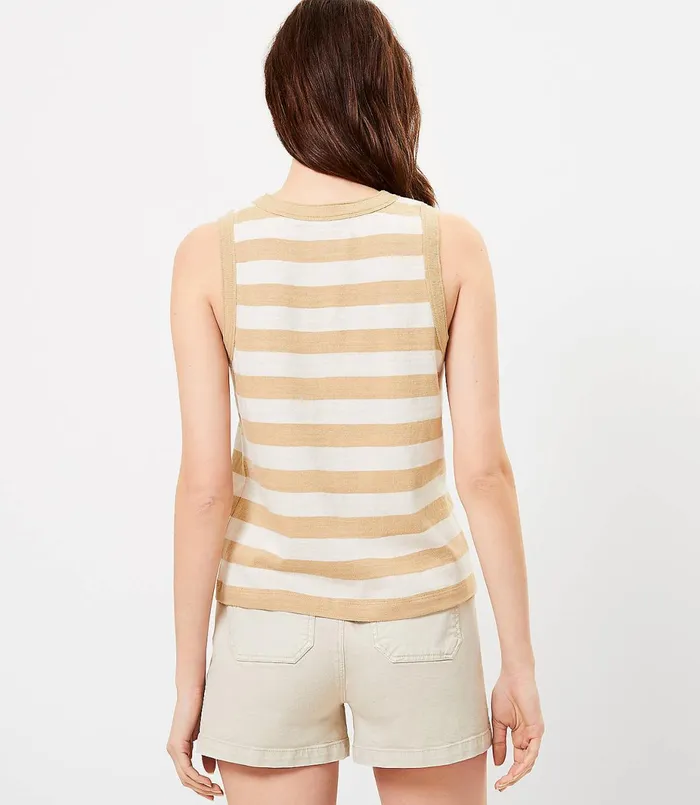 LOFT Striped Relaxed Crew Neck Tank Black Women Tees