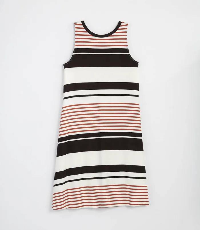 LOFT Striped Tie Back Swing Dress Black Women Work Dresses