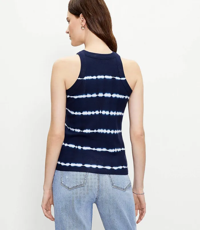LOFT Tie Dye Ribbed Racerback Tank Forever Navy Women Loungewear
