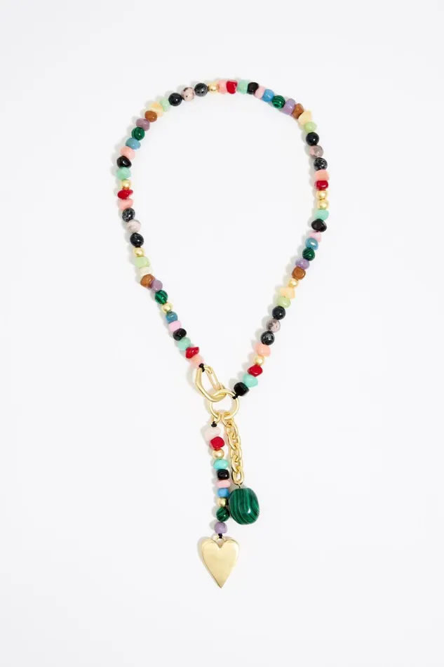 Long Multicolor Stones And Heart Necklace Dark Green Women Bimba Y Lola Jewelry Long Multicolor Stones And Heart Necklace Dark Green Women Bimba Y Lola Jewelry