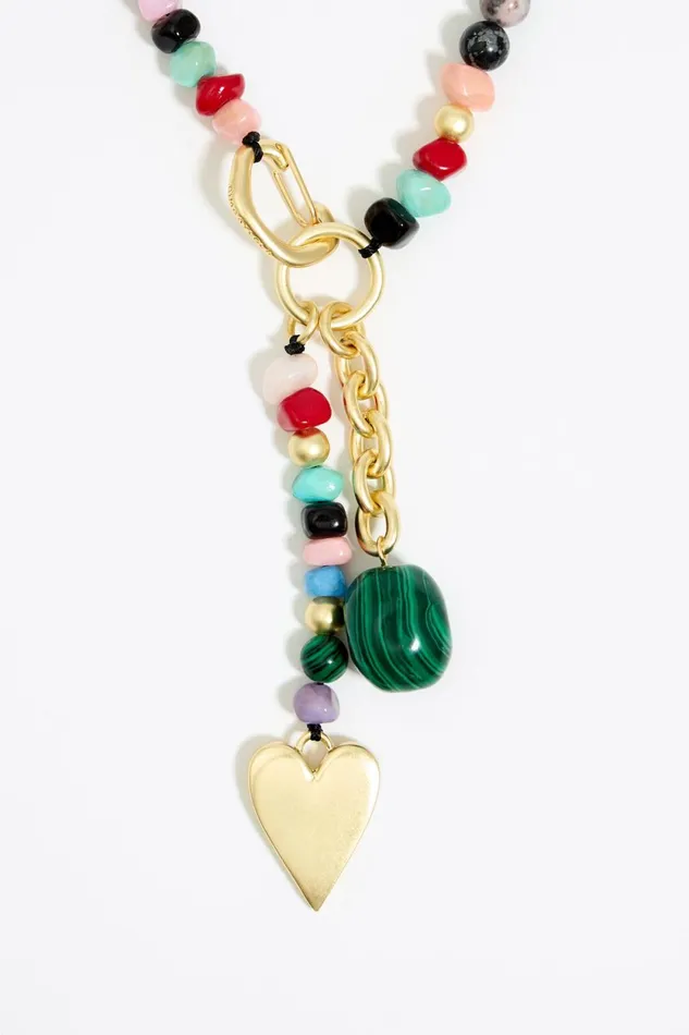 Long Multicolor Stones And Heart Necklace Dark Green Women Bimba Y Lola Jewelry Long Multicolor Stones And Heart Necklace Dark Green Women Bimba Y Lola Jewelry