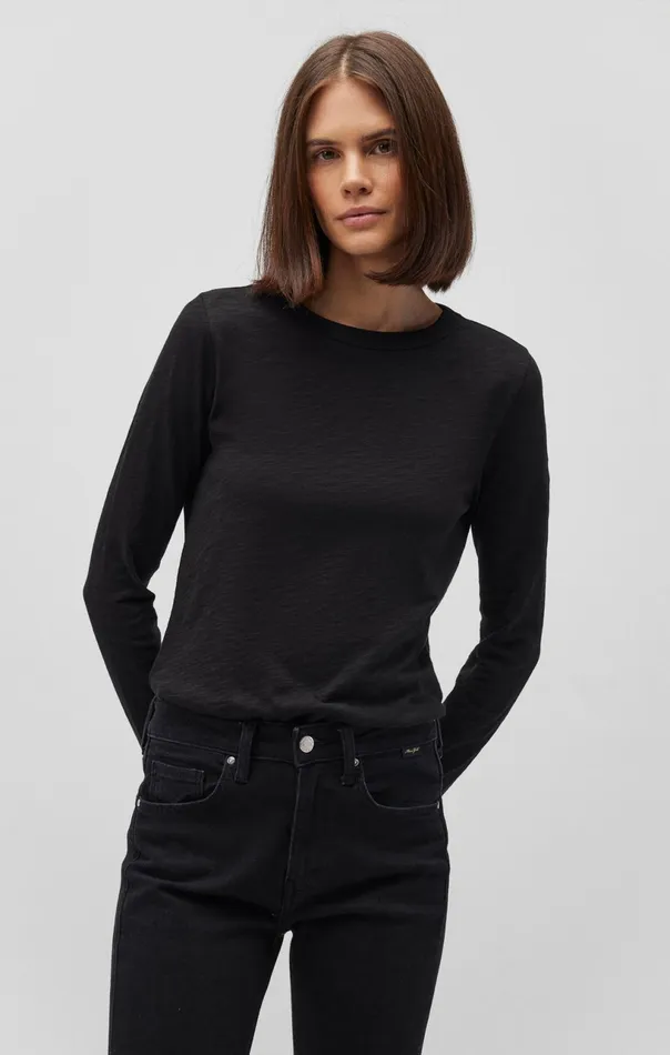 Long Sleeve Crew Neck In Black Women Mavi Jeans Tops and TShirts