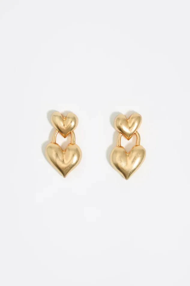 Matte Gold Double Heart Earrings Gold Women Bimba Y Lola Jewelry