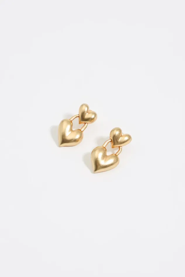 Matte Gold Double Heart Earrings Gold Women Bimba Y Lola Jewelry Matte Gold Double Heart Earrings Gold Women Bimba Y Lola Jewelry