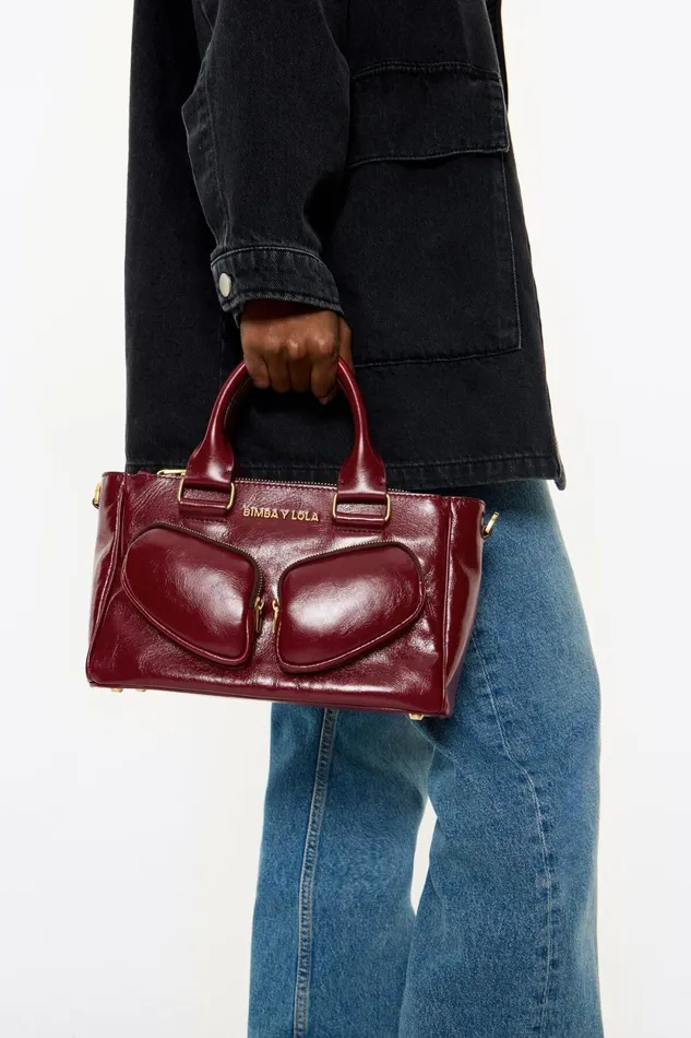 Medium Raspberry Leather Pocket Tote Bag Raspberry Women Bimba Y Lola Handbags Medium Raspberry Leather Pocket Tote Bag Raspberry Women Bimba Y Lola Handbags