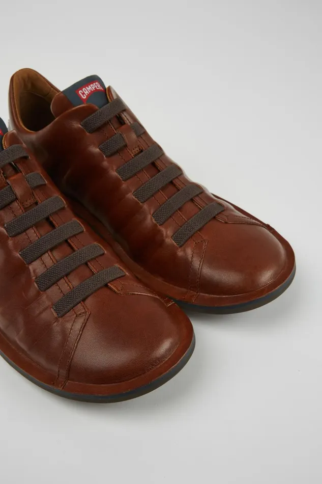Men Beetle Brown Leather Shoes Camper Casual Shoes