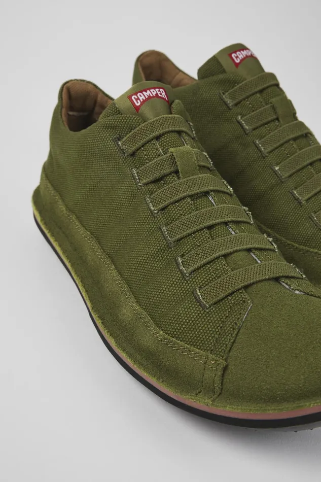 Men Beetle Green TextileNubuck Basket Bootie Camper Ankle Boots