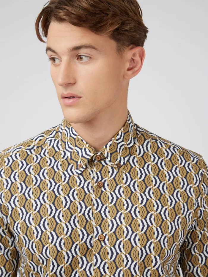 Men Ben Sherman Archive Print Shirts Optical Print ShortSleeve Shirt