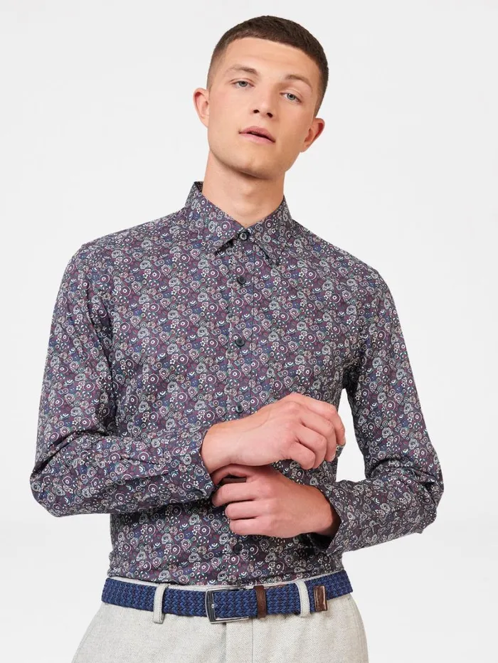 Men Ben Sherman Archive Print Shirts Winter Floral Print Shirt 8211 Plum