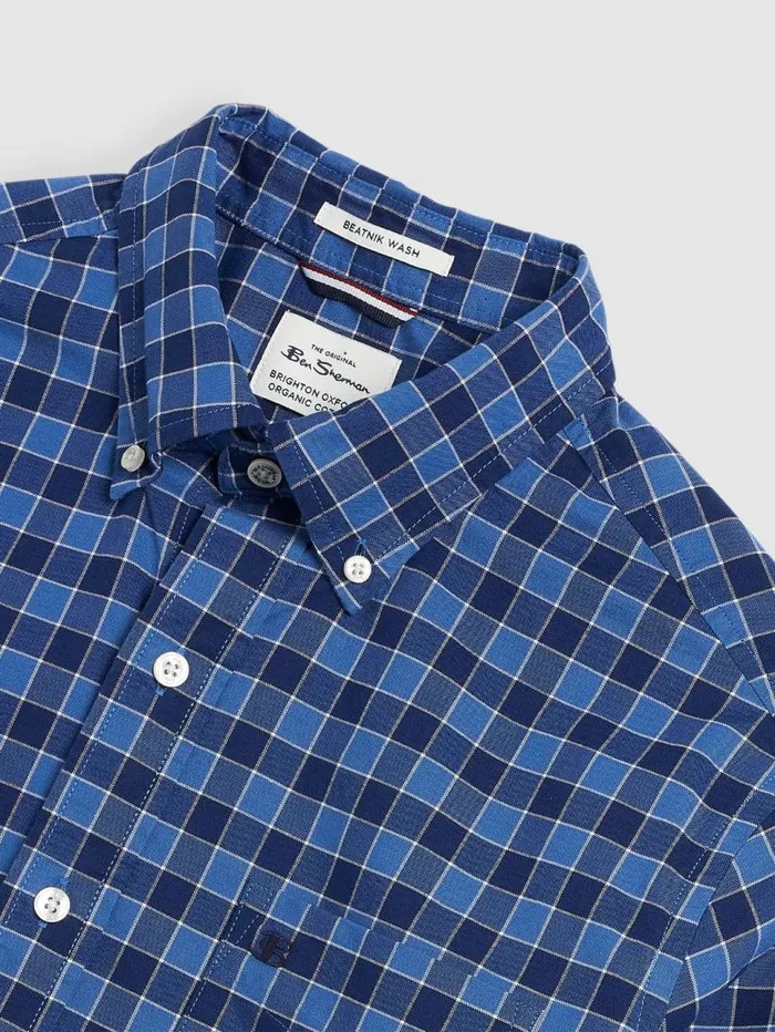 Men Ben Sherman Heritage Check Shirts Brighton Oxford Organic Shirt 8211 Navy Blue Gingham