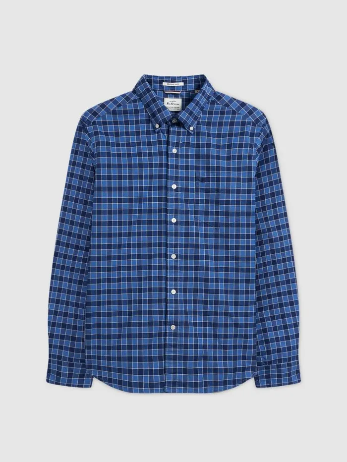 Men Ben Sherman Heritage Check Shirts Brighton Oxford Organic Shirt 8211 Navy Blue Gingham