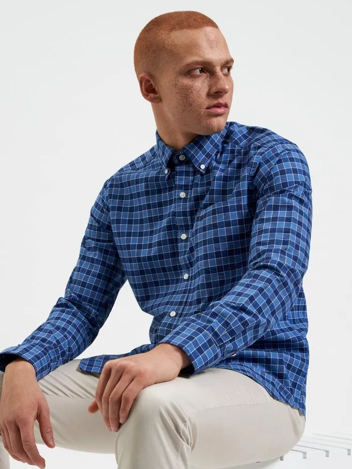 Men Ben Sherman Heritage Check Shirts Brighton Oxford Organic Shirt 8211 Navy Blue Gingham