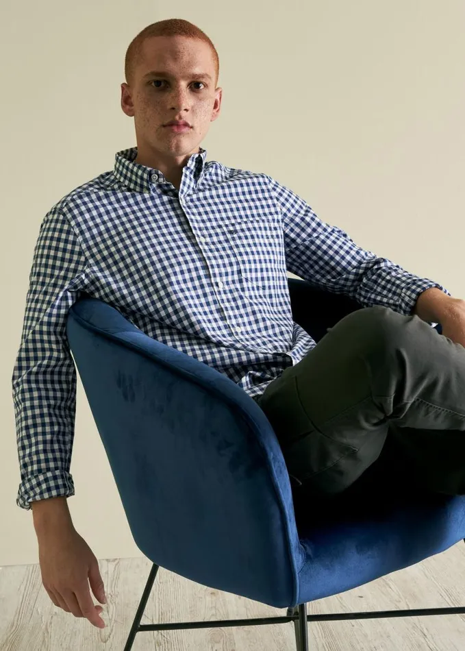 Men Ben Sherman Heritage Check Shirts House Poplin Gingham Shirt 8211 Navy