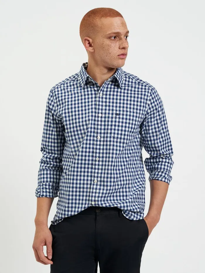 Men Ben Sherman Heritage Check Shirts House Poplin Gingham Shirt 8211 Navy