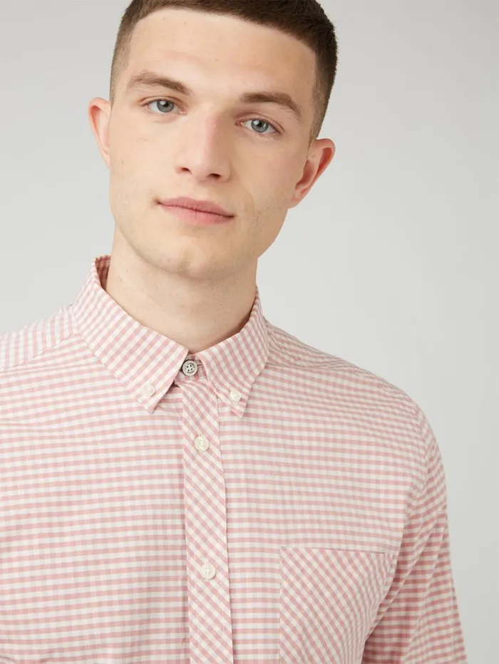 Men Ben Sherman Heritage Check Shirts Signature Gingham LongSleeve Shirt 8211 Raspberry