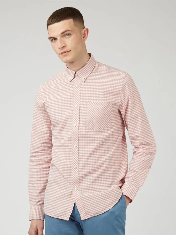 Men Ben Sherman Heritage Check Shirts Signature Gingham LongSleeve Shirt 8211 Raspberry