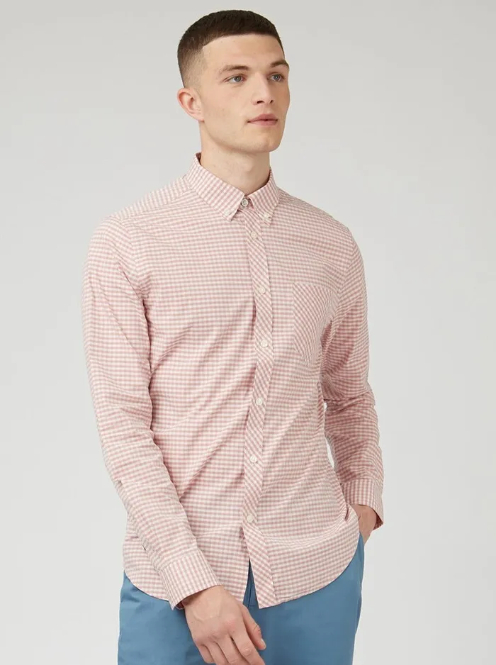 Men Ben Sherman Heritage Check Shirts Signature Gingham LongSleeve Shirt 8211 Raspberry