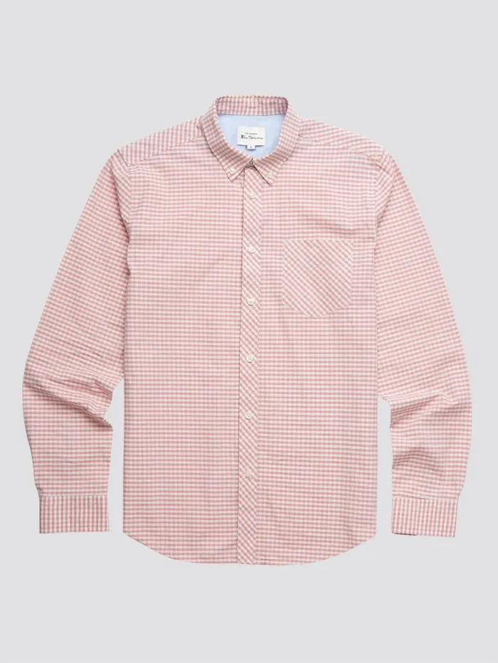 Men Ben Sherman Heritage Check Shirts Signature Gingham LongSleeve Shirt 8211 Raspberry