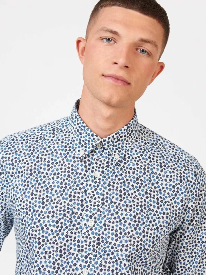 Men Ben Sherman Long Sleeve Shirts Ditsy Floral Print Long Sleeve Shirt
