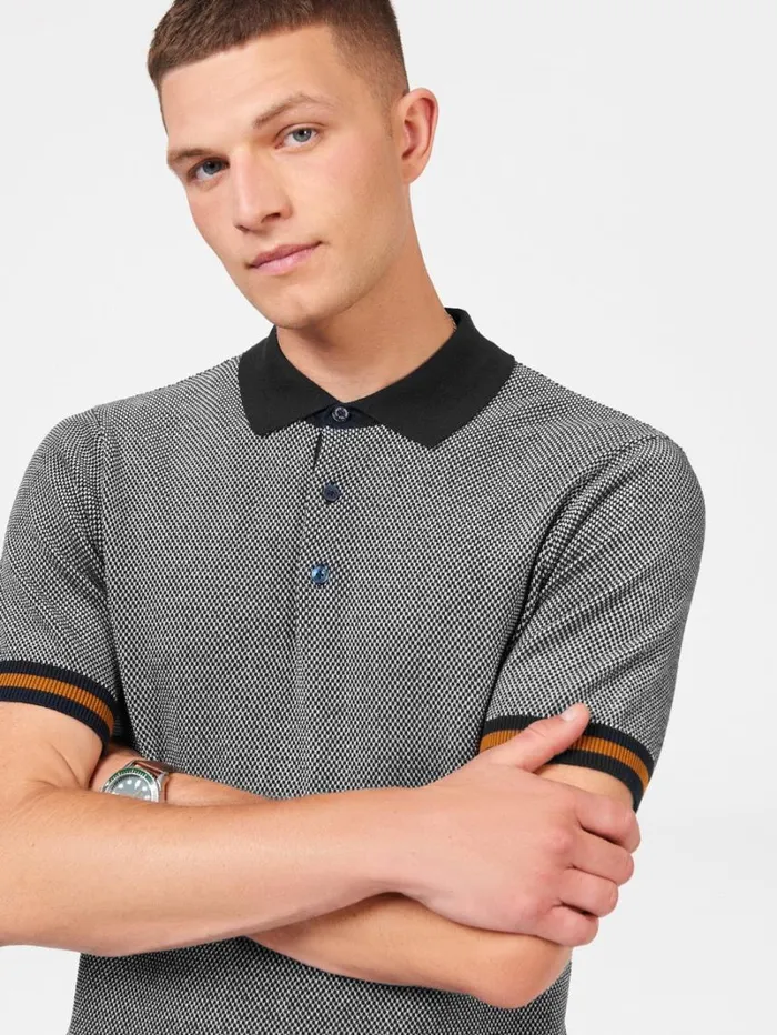 Men Ben Sherman Mod Knit Polos All Over Textured Knit Polo 8211 Dark Navy