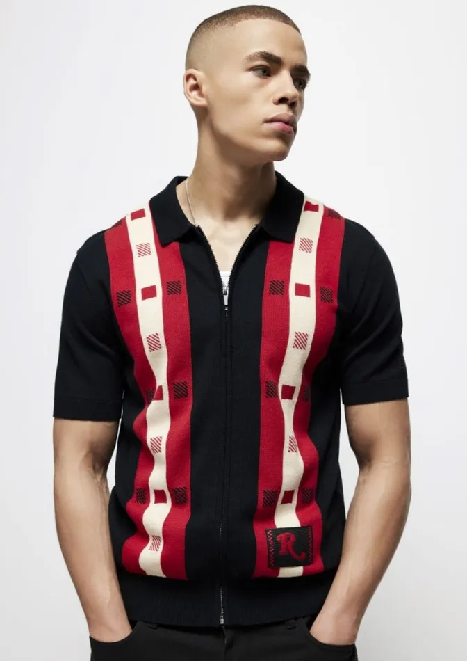 Men Ben Sherman Mod Knit Polos Rolling Stone Knit Zip Polo 8211 Black