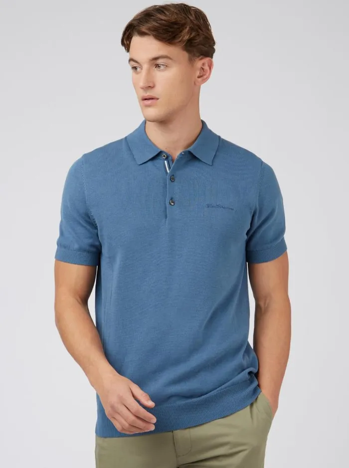 Men Ben Sherman Mod Knit Polos Signature Knit Polo 8211 Blue Shadow