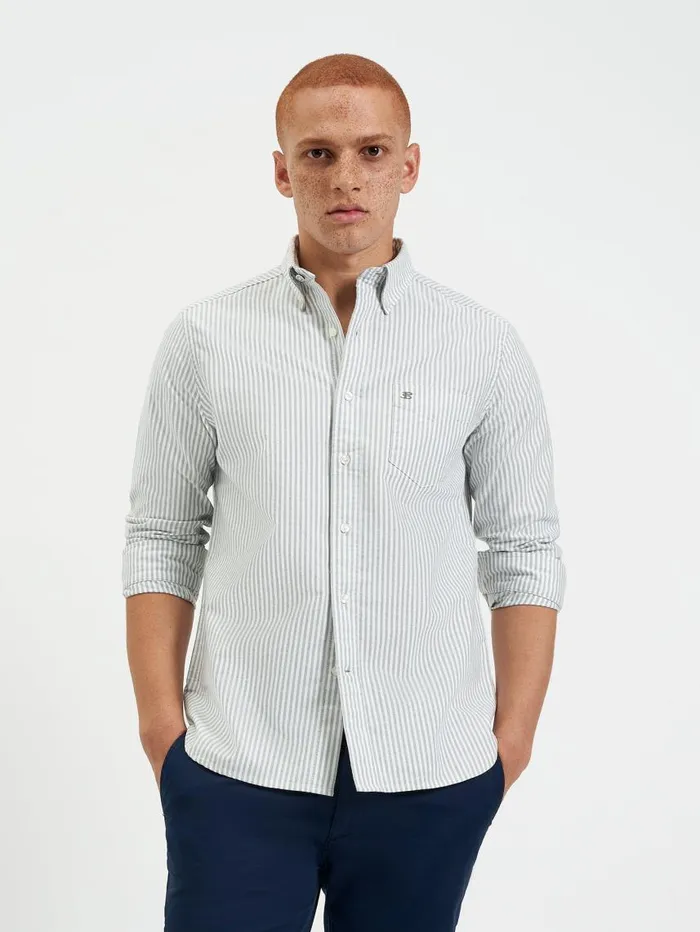 Men Ben Sherman Oxford Shirts Brighton Oxford Organic Stripe Shirt 8211 Forest Green Bengal Stripe