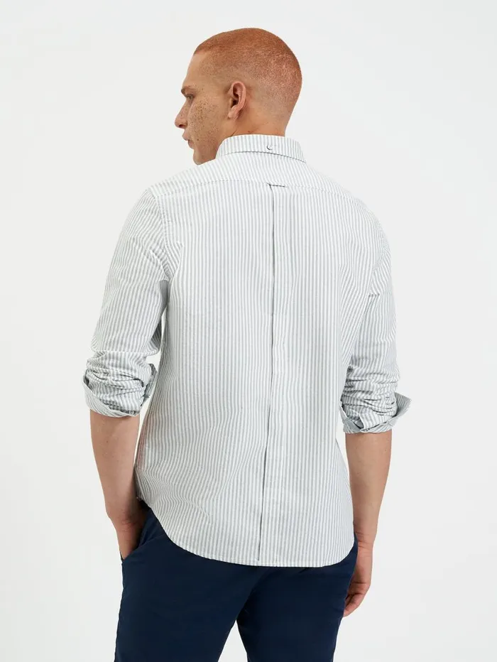 Men Ben Sherman Oxford Shirts Brighton Oxford Organic Stripe Shirt 8211 Forest Green Bengal Stripe